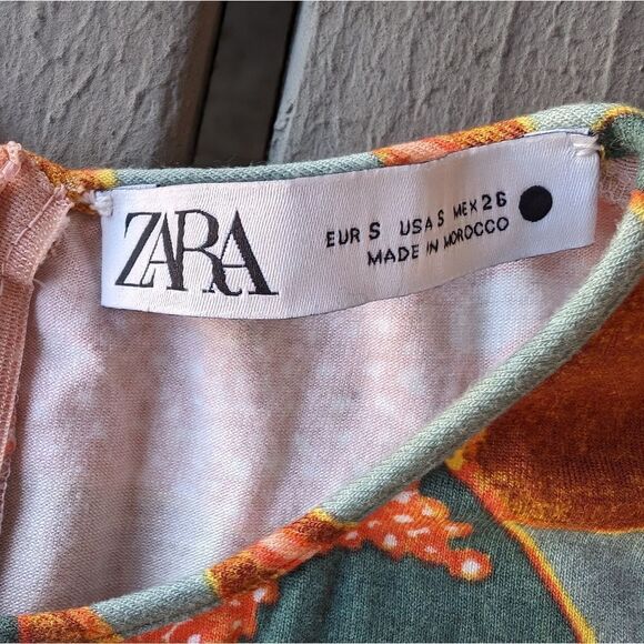 Zara Colorful Retro Floral Maxi Dress, Multicolored Knit Side‎ Cutout Small Size - Picture 11 of 12